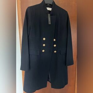 T Tahari Wool Pea Coat Navy Blue NWT Women's Size Large Retails for $139